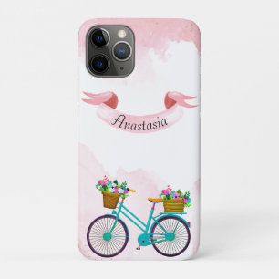 Modern Pink Flowers Bicycles iPhone 11 Pro Case
