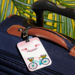 Modern Pink Flowers Bicycles  Luggage Tag