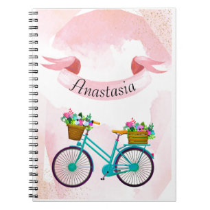 Modern Pink Flowers Bicycles Notebook