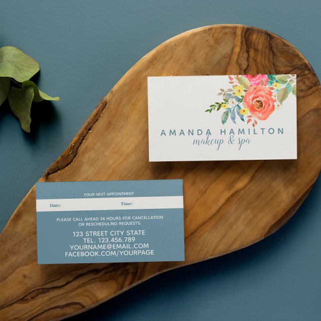 Modern Pink Flowers Bloom Watercolor Appointment Card (Creator Uploaded)