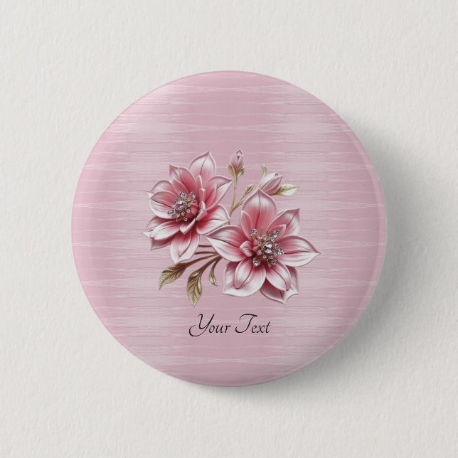 Modern Pink Flowers Button (Front)