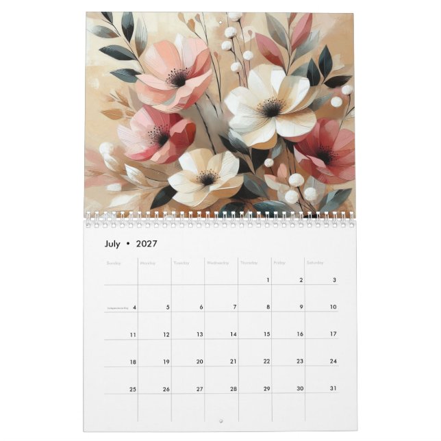 Modern Pink Flowers Calendar (Jul 2027)