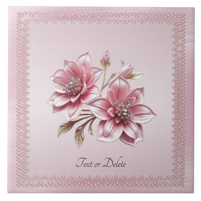 Modern Pink Flowers Ceramic Tile (Front)
