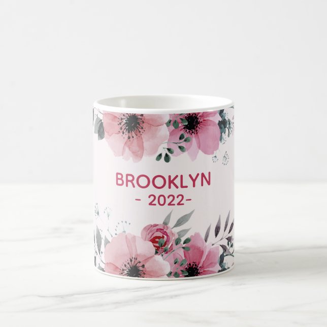 Modern Pink Flowers  Coffee Mug (Center)