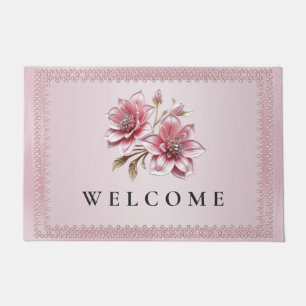 Modern Pink Flowers Doormat
