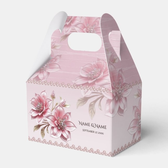 Modern Pink Flowers Favour Box (Front Side)