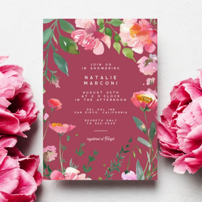 Modern Pink Flowers Floral Garden Bridal Shower Invitation (Creator Uploaded)
