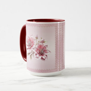 Modern Pink Flowers Floral Mug