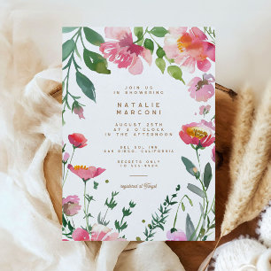 Modern Pink Flowers Gold Garden Girl Baby Shower Invitation