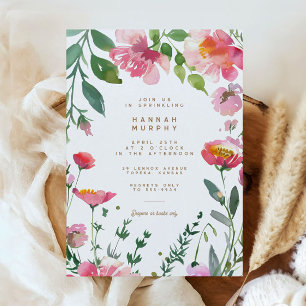 Modern Pink Flowers Gold Garden Girl Baby Sprinkle Invitation