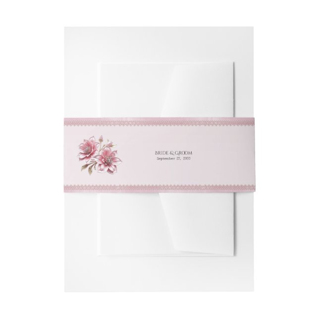 Modern Pink Flowers Invitation Belly Band (Front Example)