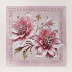 Modern Pink Flowers Jigsaw Puzzle