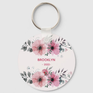 Modern Pink Flowers Key Ring