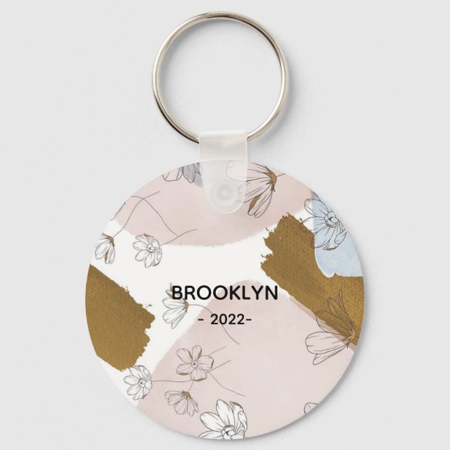 Modern Pink Flowers Key Ring (Front)