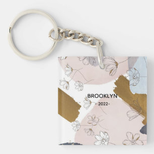 Modern Pink Flowers Key Ring