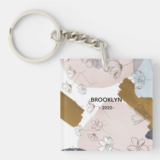 Modern Pink Flowers Key Ring (Front)