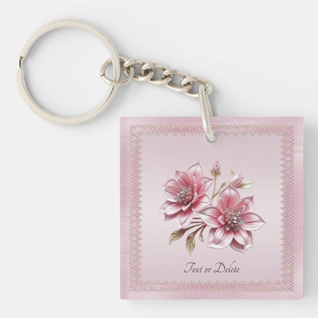 Modern Pink Flowers Keychain (Front)