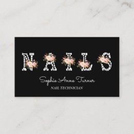 Modern Pink Flowers Letter Nail Technician Business Card
