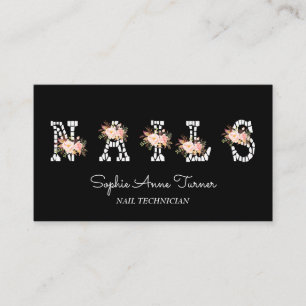 Modern Pink Flowers Letter Nail Technician Business Card