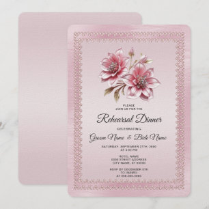 Modern Pink Flowers Rehearsal Dinner Invitation