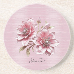 Modern Pink Flowers Sandstone Coaster