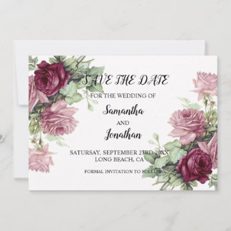 Modern Pink flowers Save The Date Invitation Card