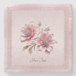 Modern Pink Flowers Stone Coaster