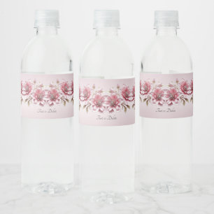 Modern Pink Flowers Water Bottle Label