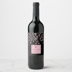 Modern Pink Flowers Wine Label