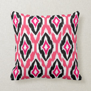 Modern pink fuchsia black Ikat Tribal Pattern 1a Cushion