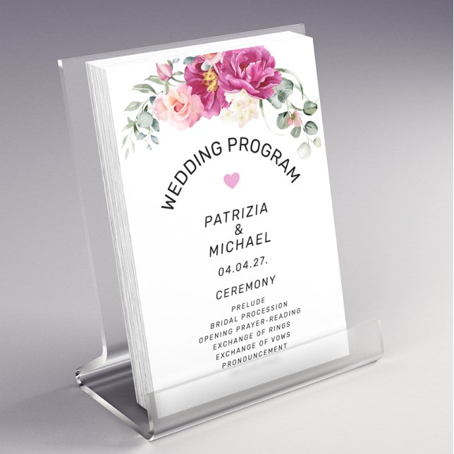 Modern Pink Fuchsia Floral Wedding  Program Flyer (Creator Uploaded)