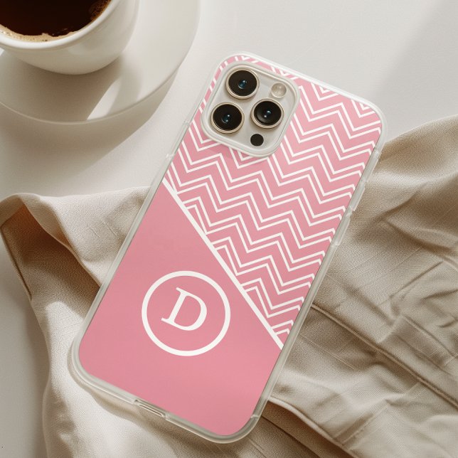 Modern Pink Geometric Chevron Monogram Case-Mate iPhone Case (Creator Uploaded)