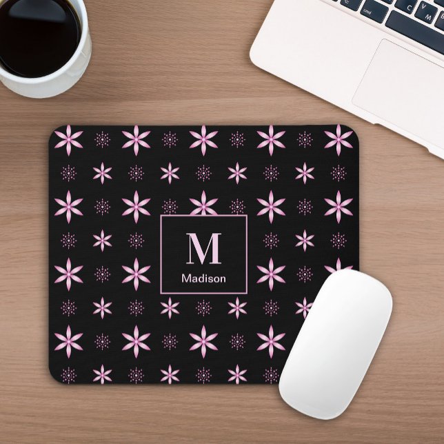 Modern Pink Geometric Floral Monogram Mouse Pad (Creator Uploaded)