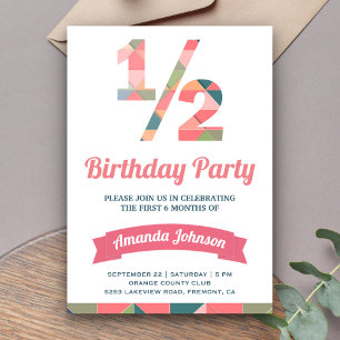Modern Pink Geometric Half Birthday Party Invitation