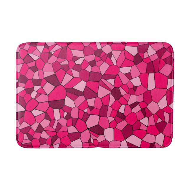 Modern Pink Geometric Mosaic Pattern Bath Mat (Front)