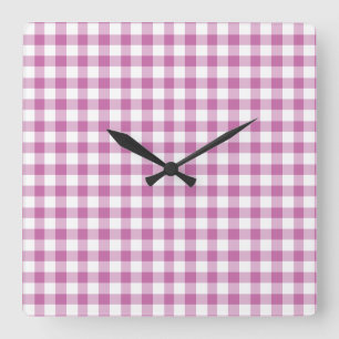 Modern Pink Gingham Pattern Square Wall Clock