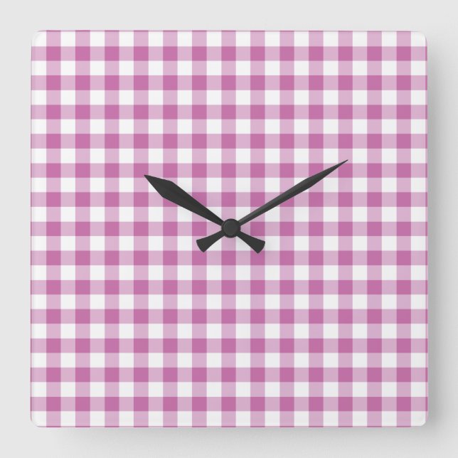 Modern Pink Gingham Pattern Square Wall Clock (Front)