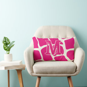 Modern Pink Giraffe Pattern Monogram Lumbar Cushion