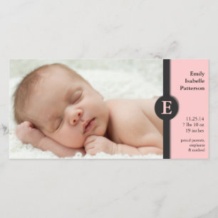 Modern Pink Girl Baby Birth Announcement Photocard