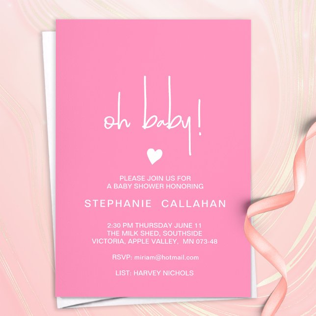 Modern Pink Girl Baby Shower Card With Tiny Heart (Creator Uploaded)
