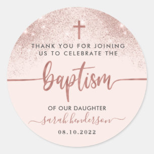Modern Pink Girl Baptism Thank You  Classic Round Sticker