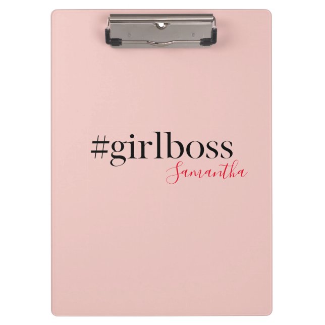 Modern Pink Girl Boss & Name | best Girly Gift Clipboard (Front)