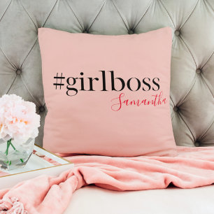 Modern Pink Girl Boss & Name best Girly Gift Cushion