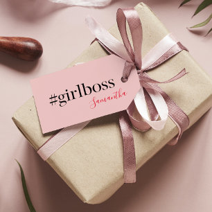 Modern Pink Girl Boss & Name   best Girly Gift Gift Tags