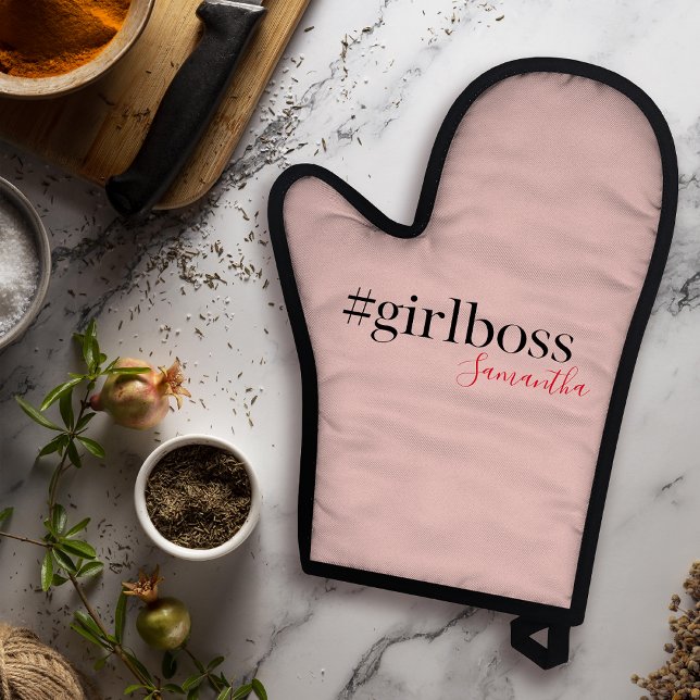 Modern Pink Girl Boss & Name | best Girly Gift Oven Mitt (Creator Uploaded)