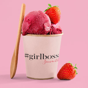 Modern Pink Girl Boss & Name   best Girly Gift Paper Cups