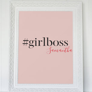 Modern Pink Girl Boss & Name   best Girly Gift Poster