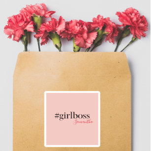 Modern Pink Girl Boss & Name   best Girly Gift Square Sticker