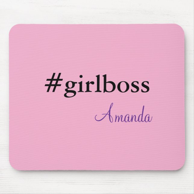 Modern Pink Girl Boss & Name | best Girly Mousepad (Front)