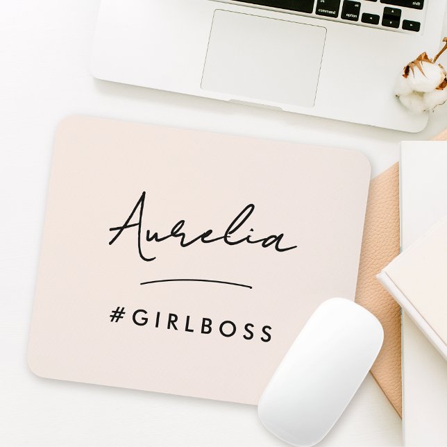 Modern Pink Girl Boss Script Name Best Girly Gift Mouse Pad (Creator Uploaded)